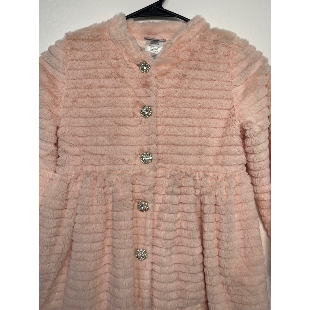 Blueberi Boulevard Girls Pink Faux Fur Rosette Button Front Dress Coat BBHGH64 - Picture 4 of 12